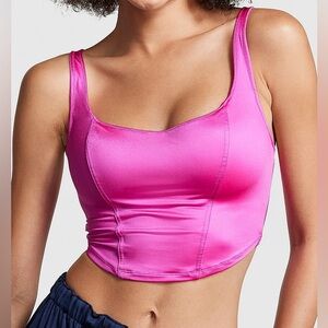 Victoria's Secret PINK lightly lined satin corset top Large Pink Bra Wireless